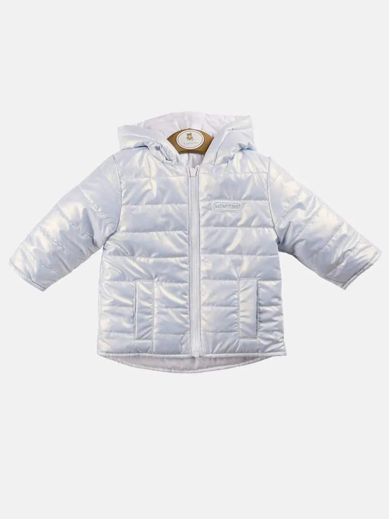 Baby Boy Mintini Stylish Glossy Jacket Reversible - Baby Blue / White