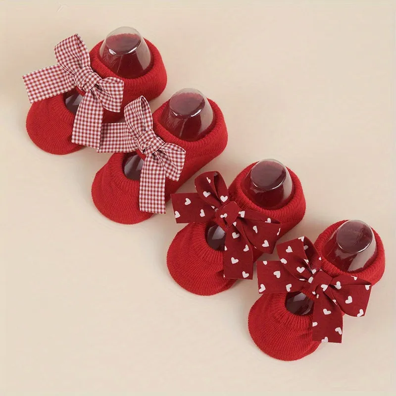 Baby Girls Plaid HeartShaped Bow Socks Adorable Comfort