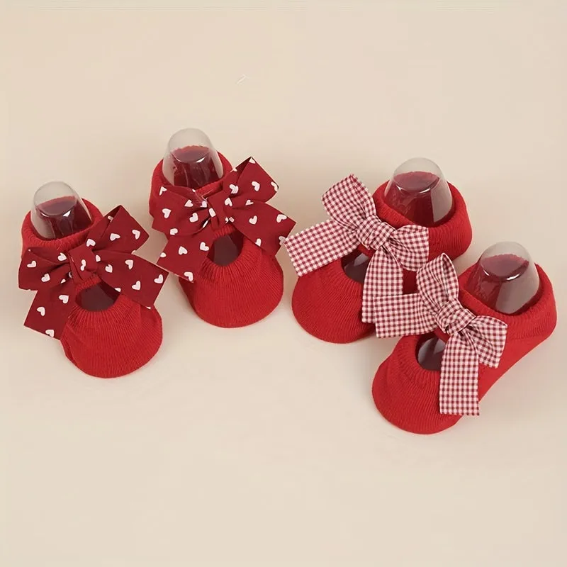 Baby Girls Plaid HeartShaped Bow Socks Adorable Comfort