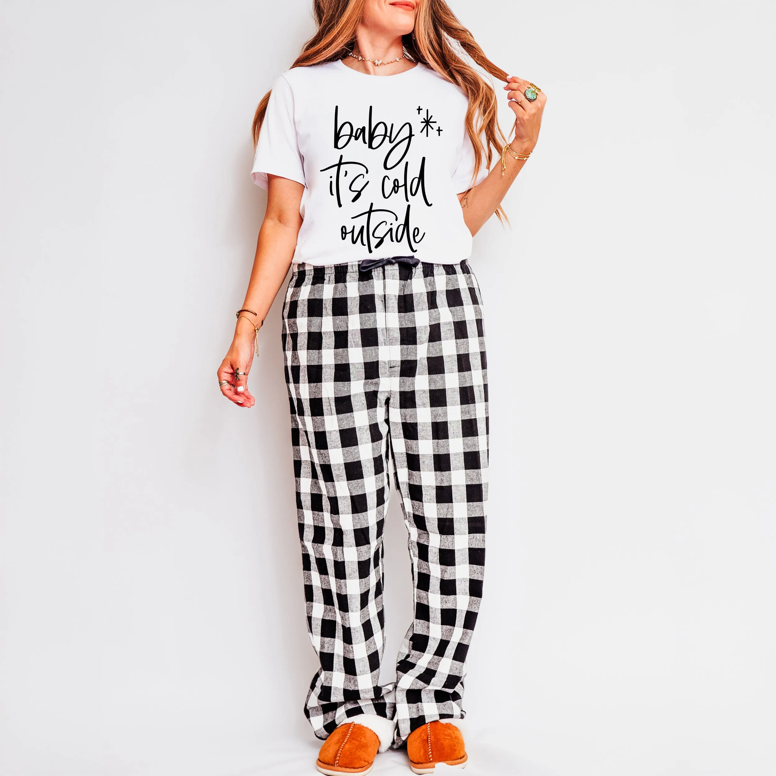 Baby It's Cold Outside Cursive | Plaid Pajama Set