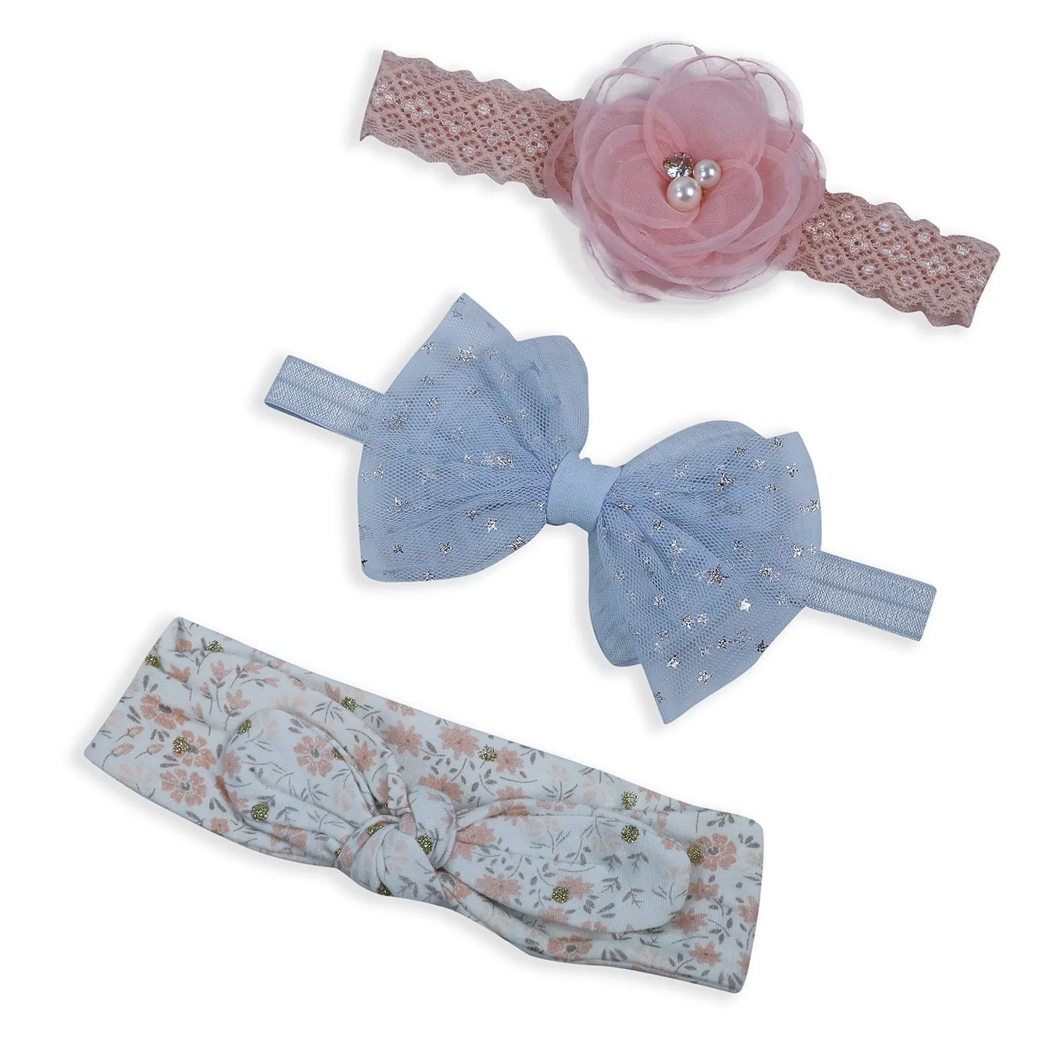 Baby Moo Emblished Flower Headband Set of 3 - Pink