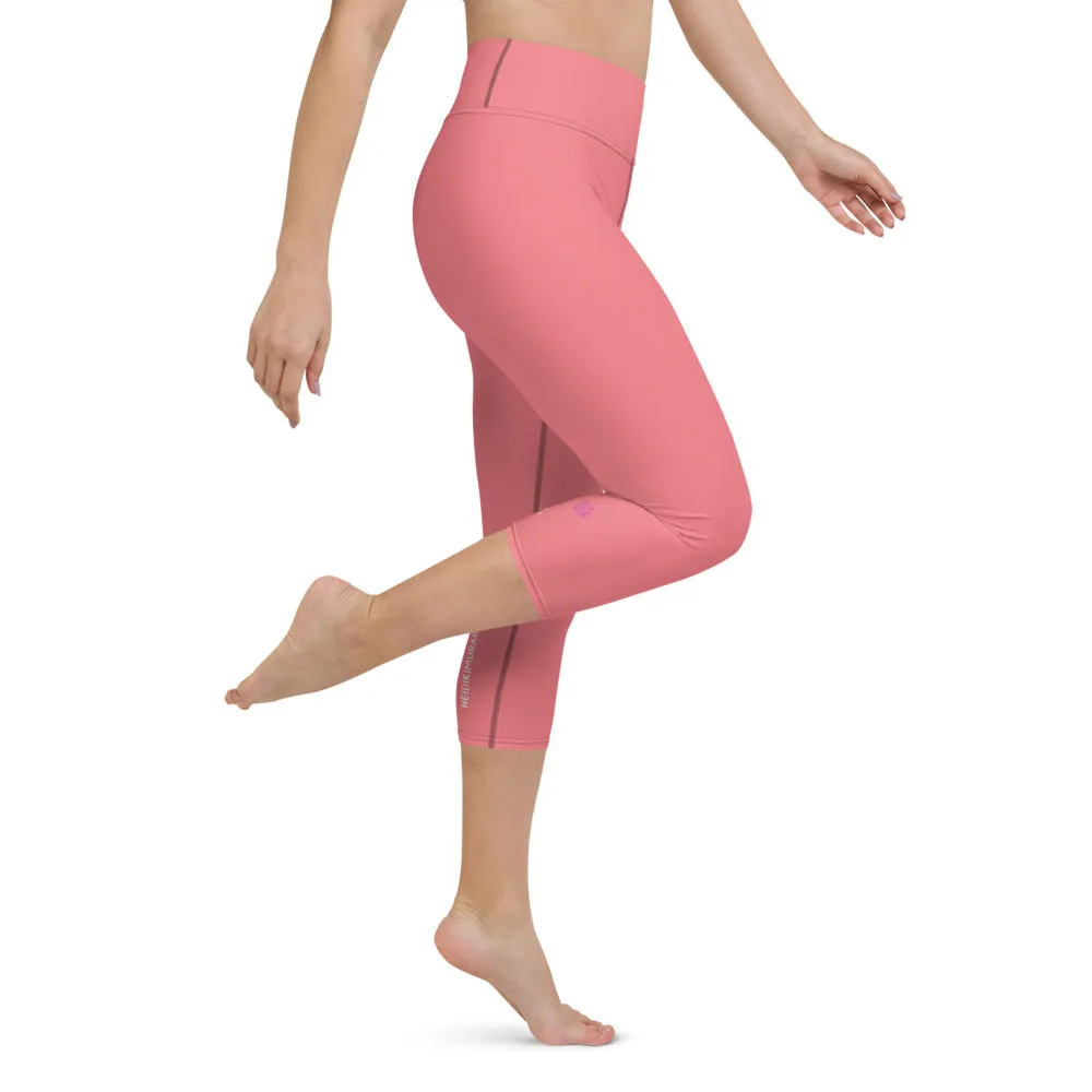 Baby Pink Yoga Capri Leggings, Best Pastel Pink Women's Capris Tights-Made in USA/EU/MX