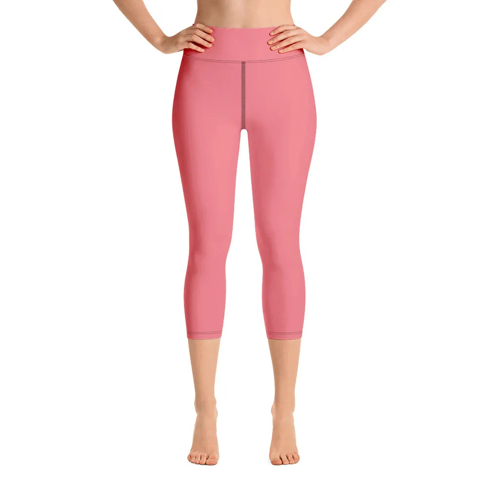 Baby Pink Yoga Capri Leggings, Best Pastel Pink Women's Capris Tights-Made in USA/EU/MX