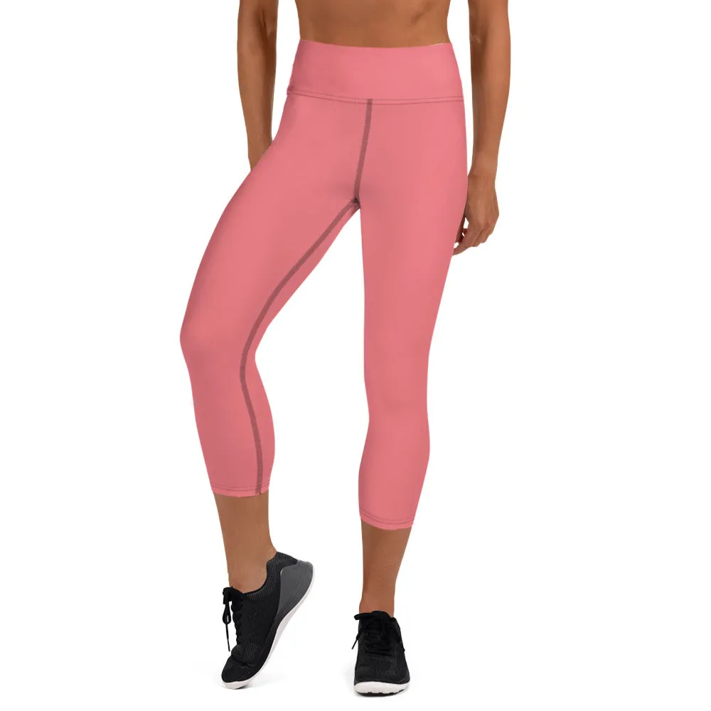 Baby Pink Yoga Capri Leggings, Best Pastel Pink Women's Capris Tights-Made in USA/EU/MX