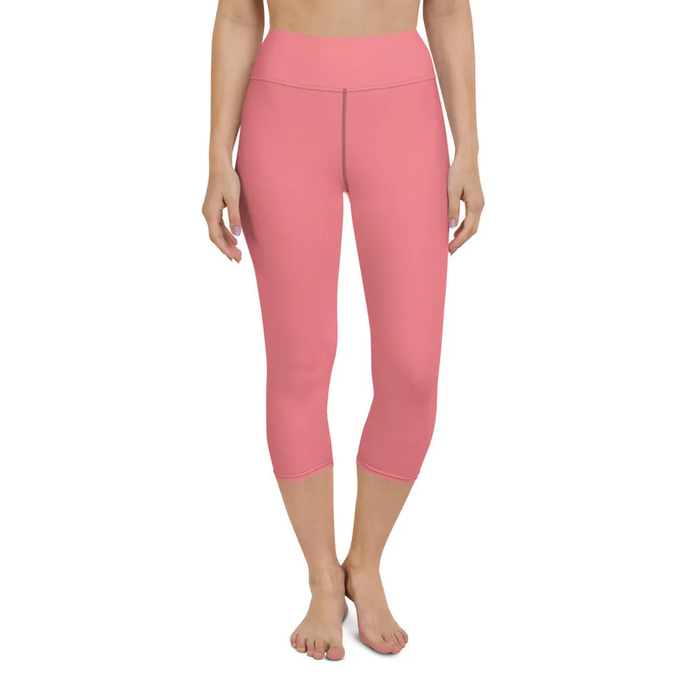 Baby Pink Yoga Capri Leggings, Best Pastel Pink Women's Capris Tights-Made in USA/EU/MX