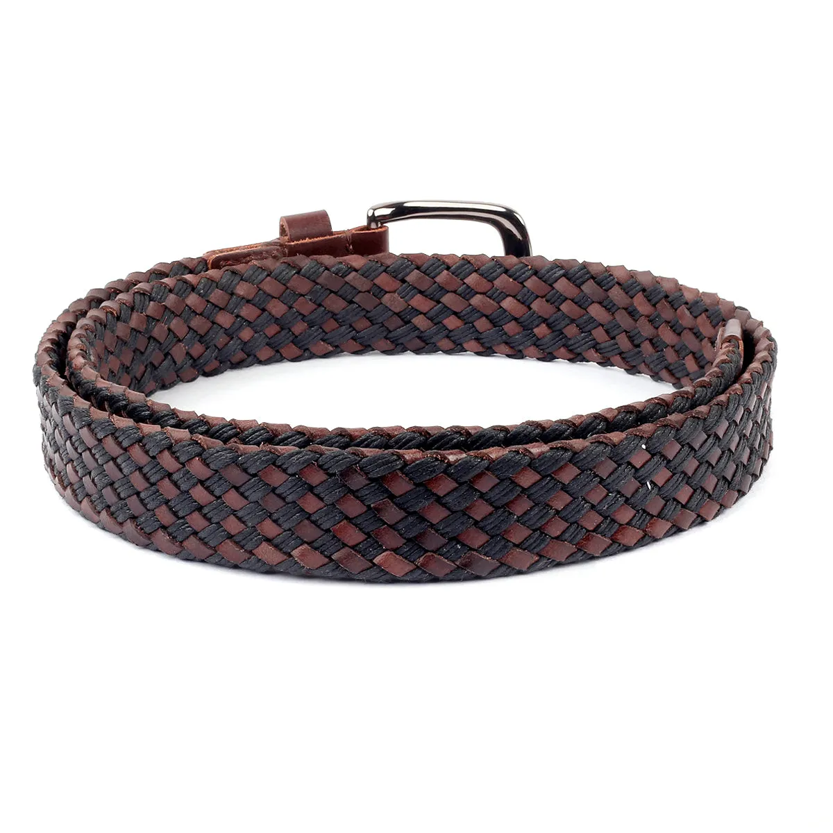 Bacca Bucci Italian Woven leather and Cotton Elastic braided belt for men with Alloy buckle