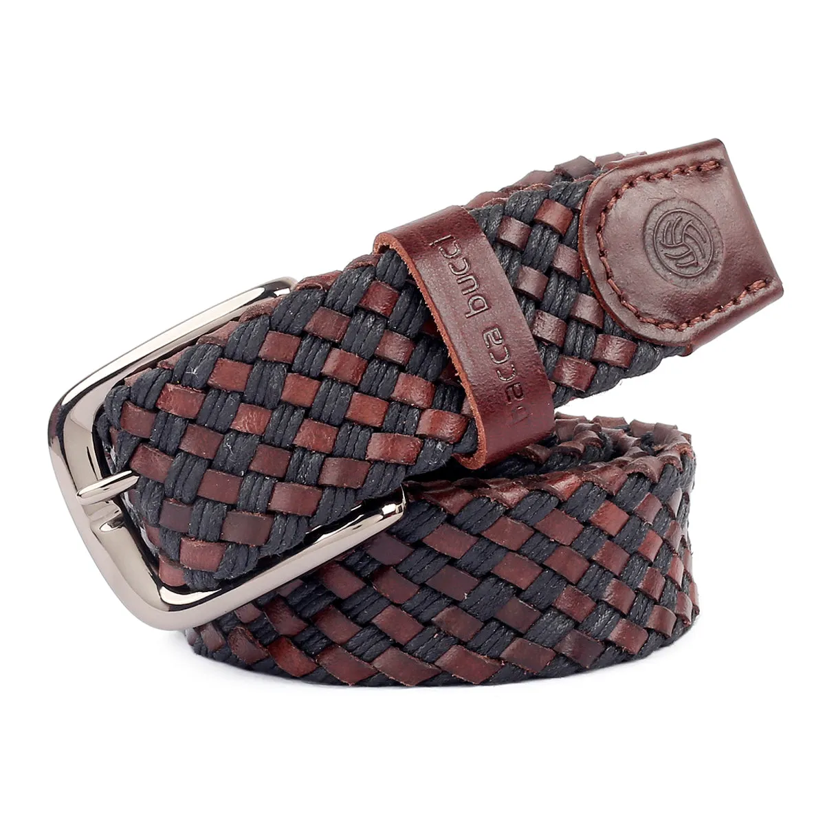 Bacca Bucci Italian Woven leather and Cotton Elastic braided belt for men with Alloy buckle