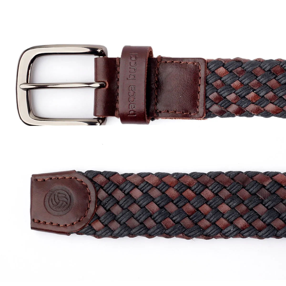 Bacca Bucci Italian Woven leather and Cotton Elastic braided belt for men with Alloy buckle