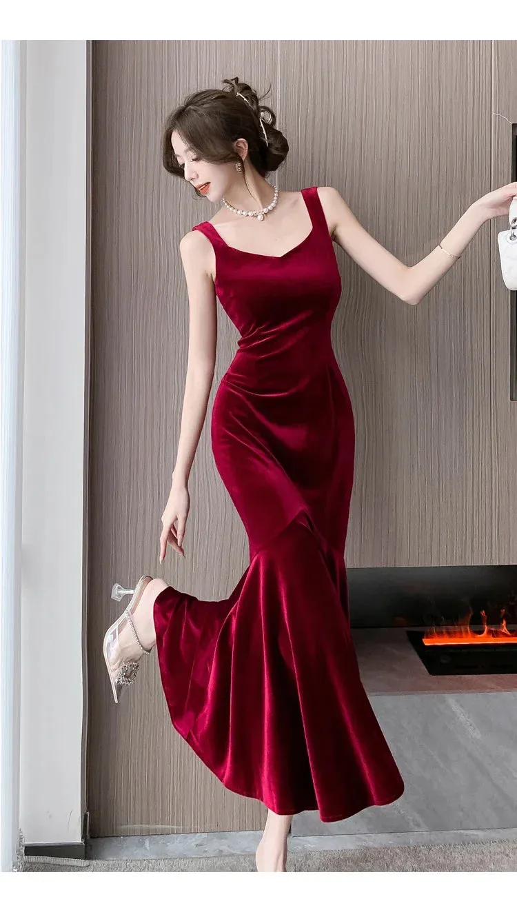 Backless Sleeveless Midi Dresses,  Autumn Winter Elegant Wedding Party Mermaid Female Clothing