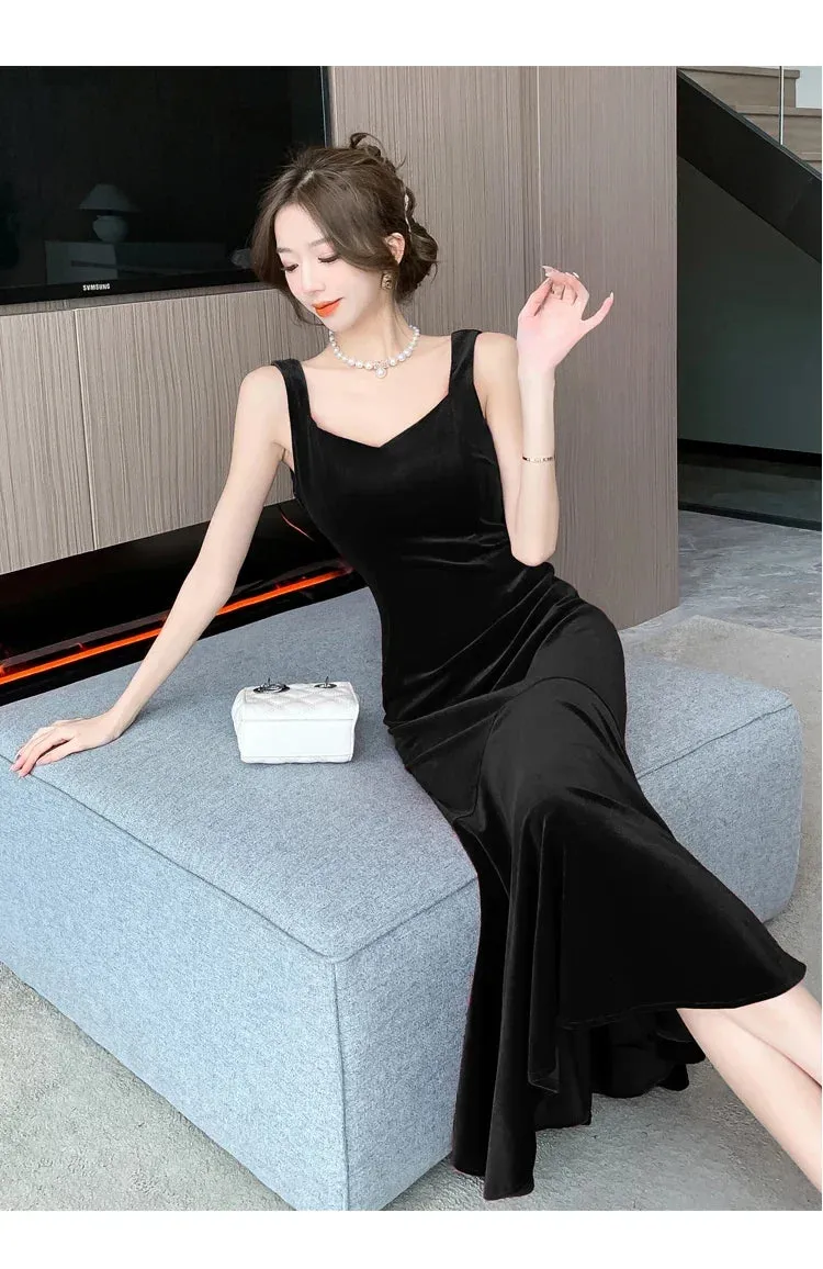 Backless Sleeveless Midi Dresses,  Autumn Winter Elegant Wedding Party Mermaid Female Clothing