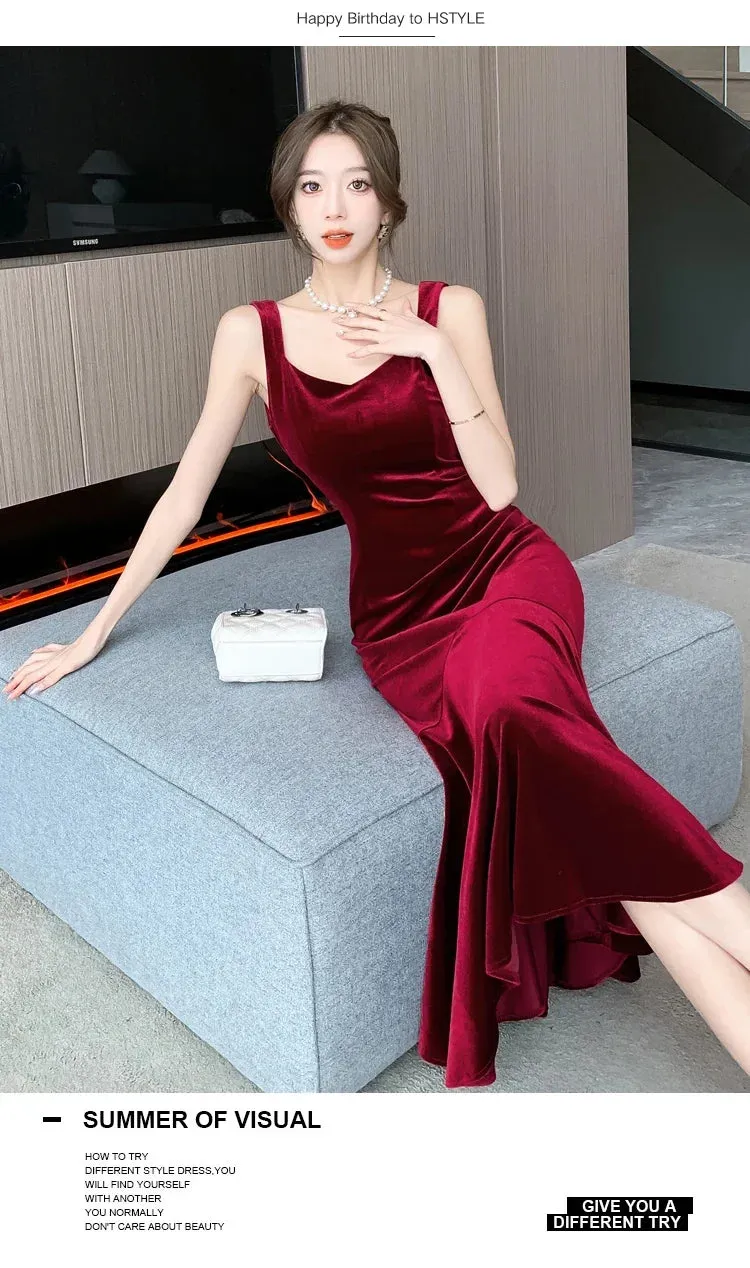 Backless Sleeveless Midi Dresses,  Autumn Winter Elegant Wedding Party Mermaid Female Clothing