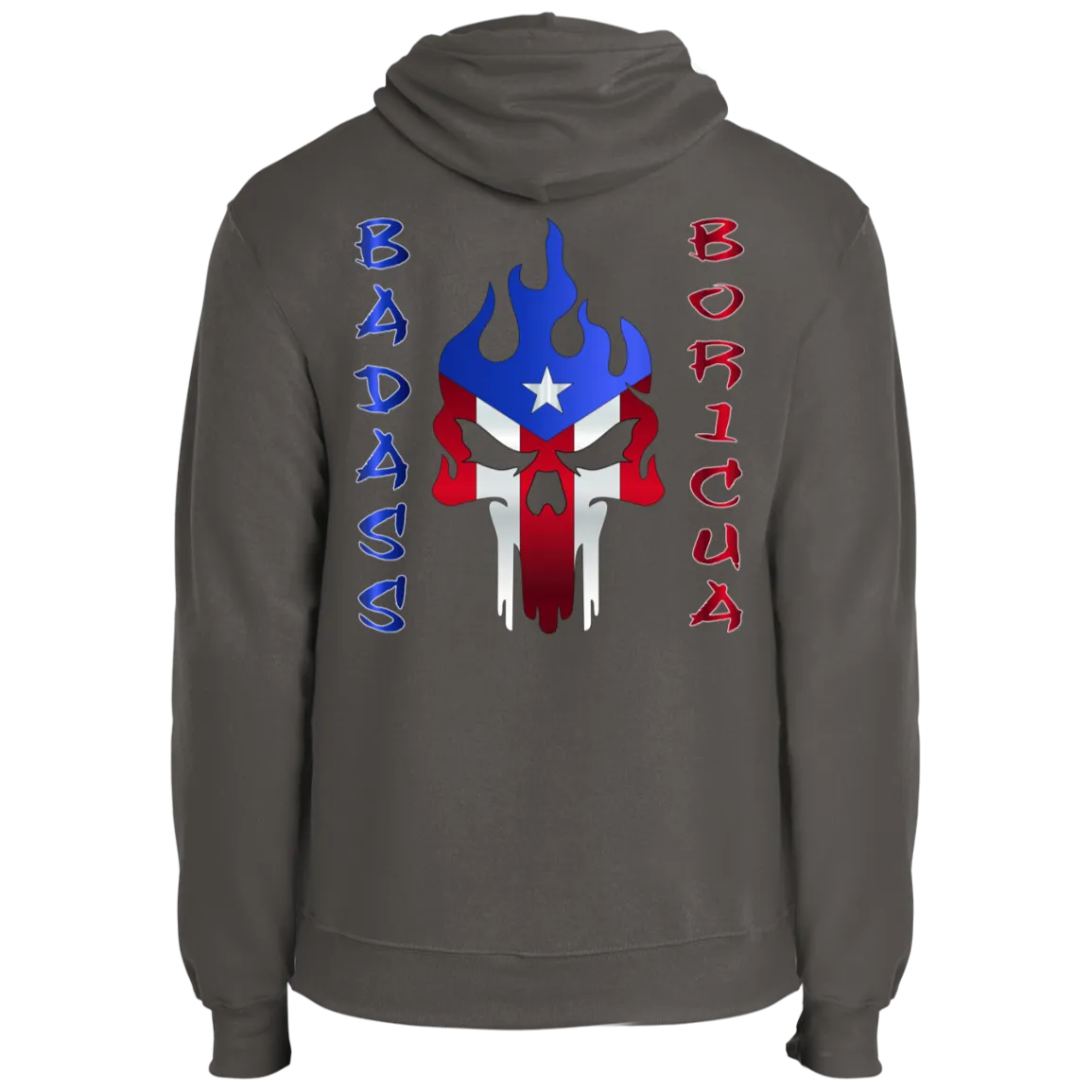 Badass Boricua Flaming Skull Core Fleece Pullover Hoodie