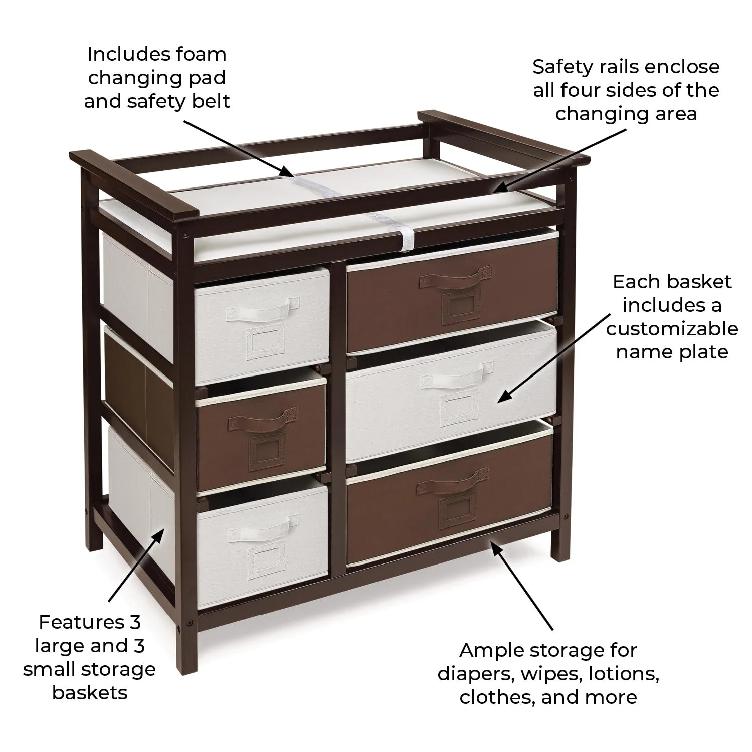 Badger Basket Modern Baby Changing Table with Six Baskets