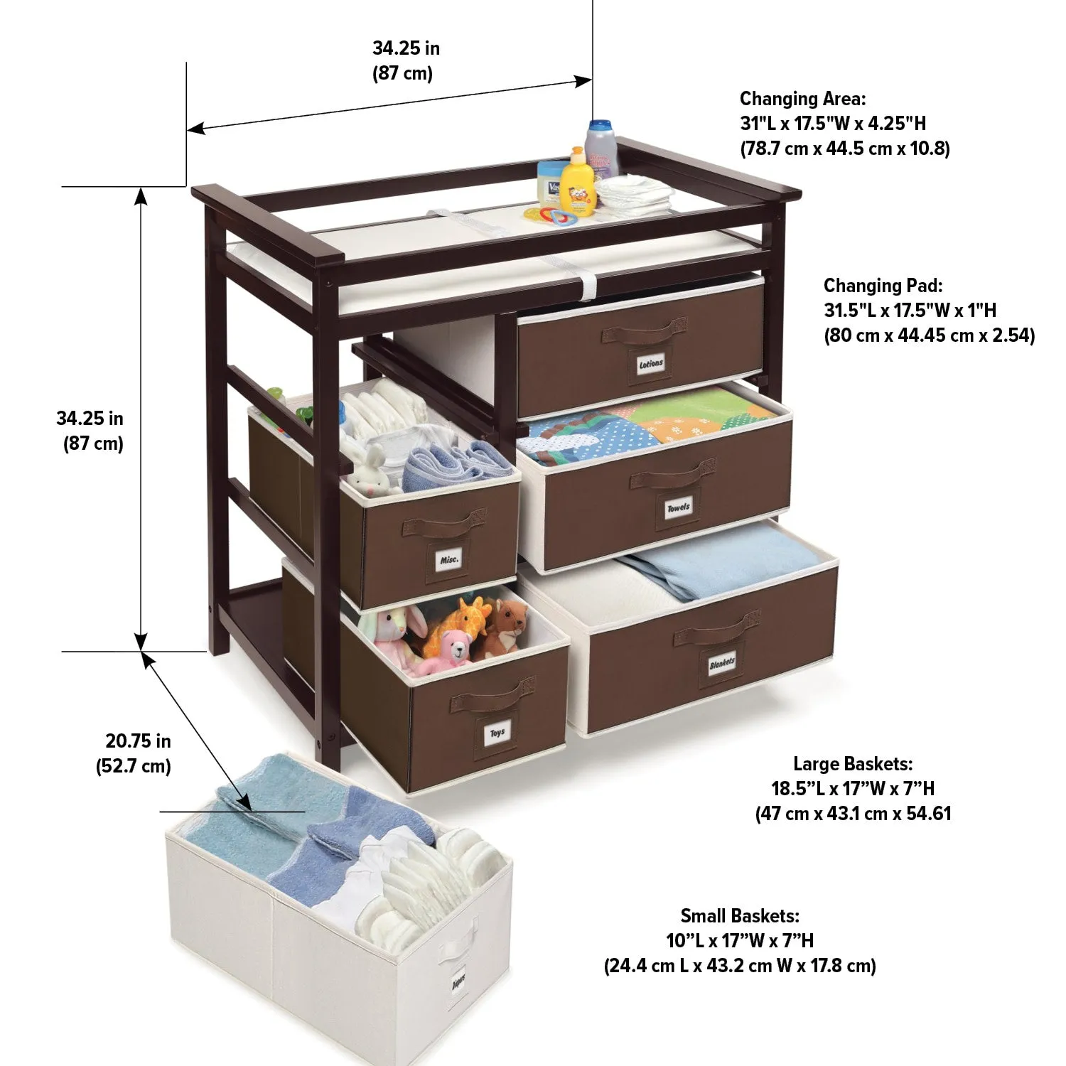 Badger Basket Modern Baby Changing Table with Six Baskets