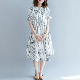 baggy white floral chiffon shift dress oversized casual dress New short sleeve pockets Stand baggy dresses