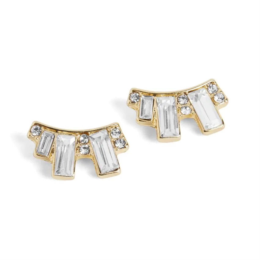 Baguette Stone Stud Earrings - Clear/Gold