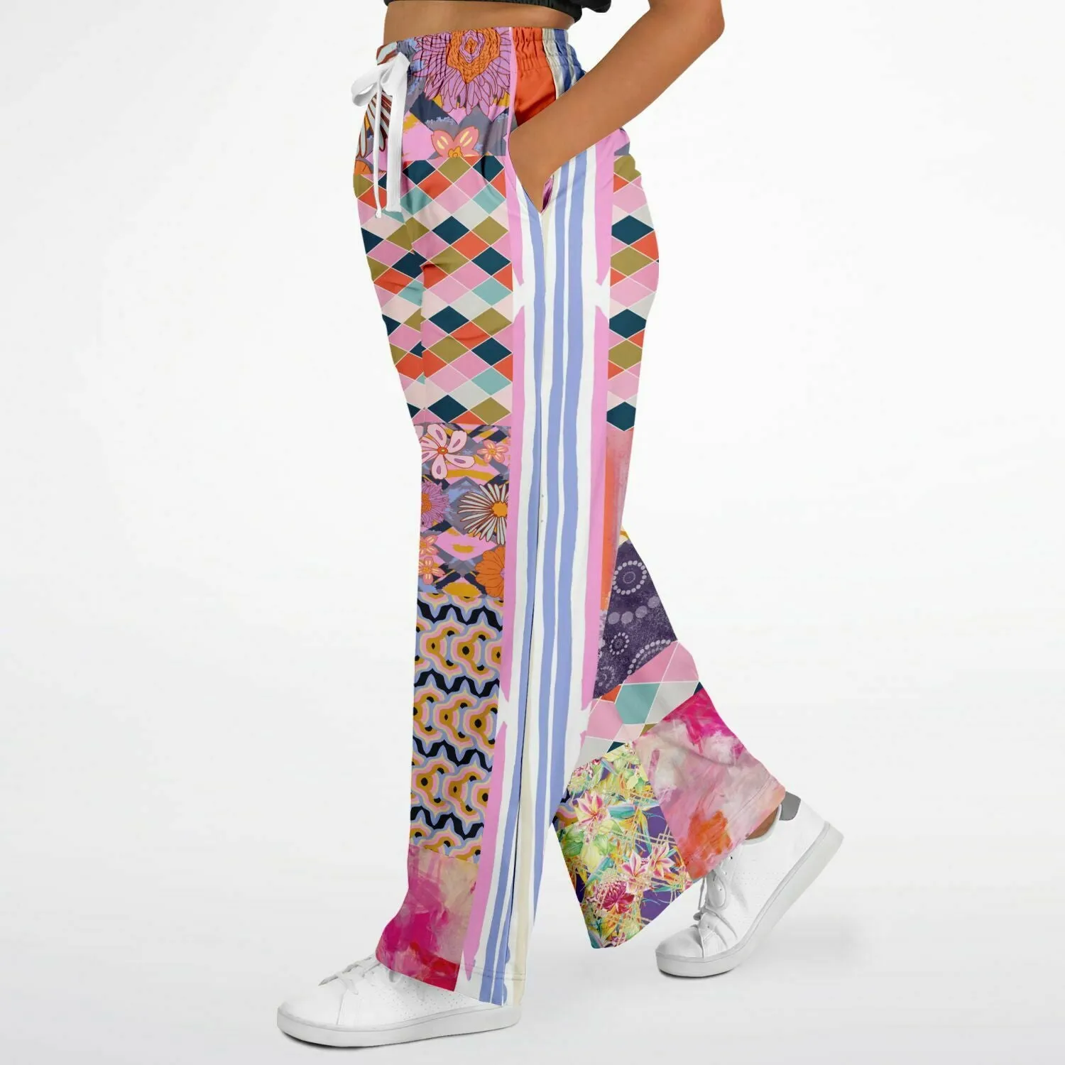 Bahama Mama Pink Floral Patchwork Eco-Poly Wide Leg Pants