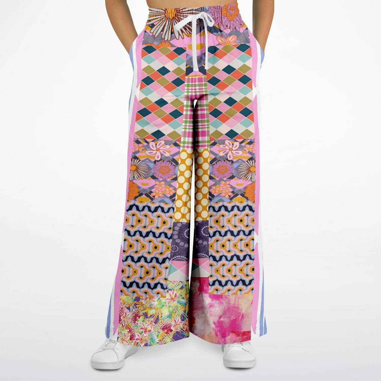 Bahama Mama Pink Floral Patchwork Eco-Poly Wide Leg Pants