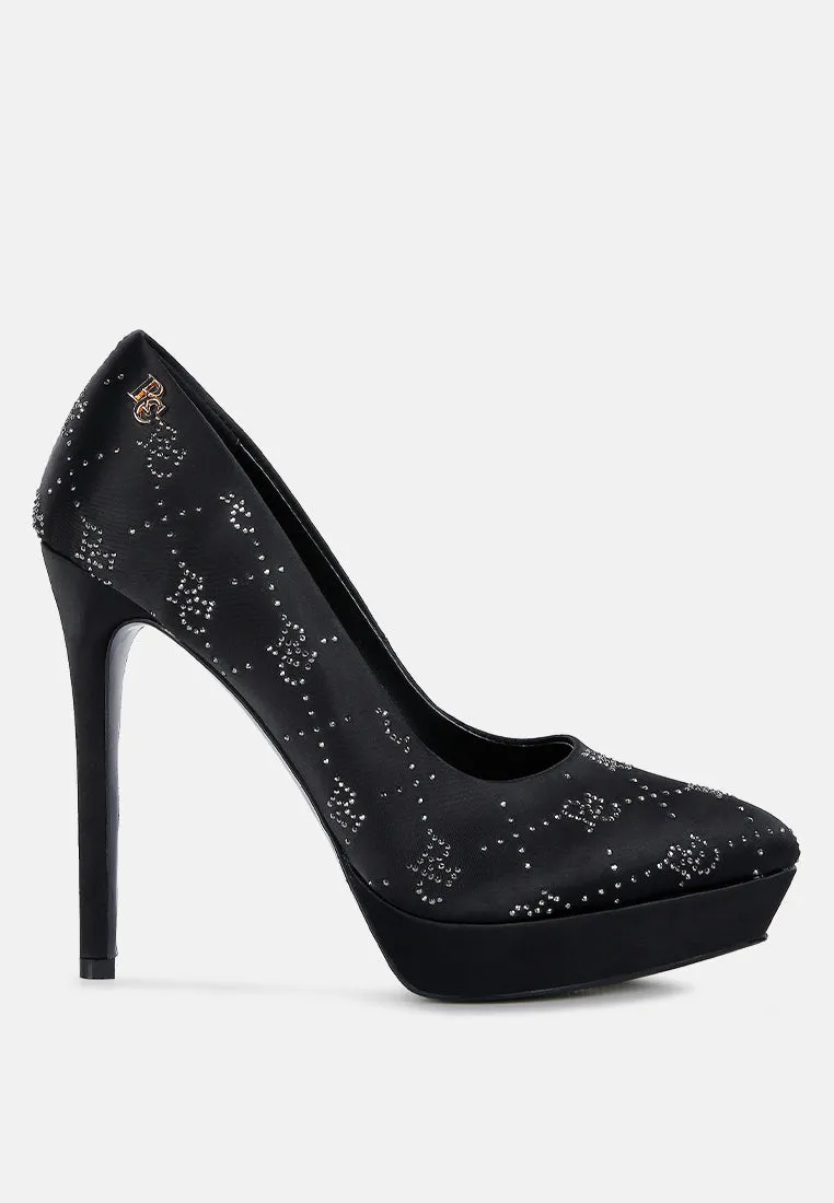 Ballard Monogram Satin Stiletto Pumps