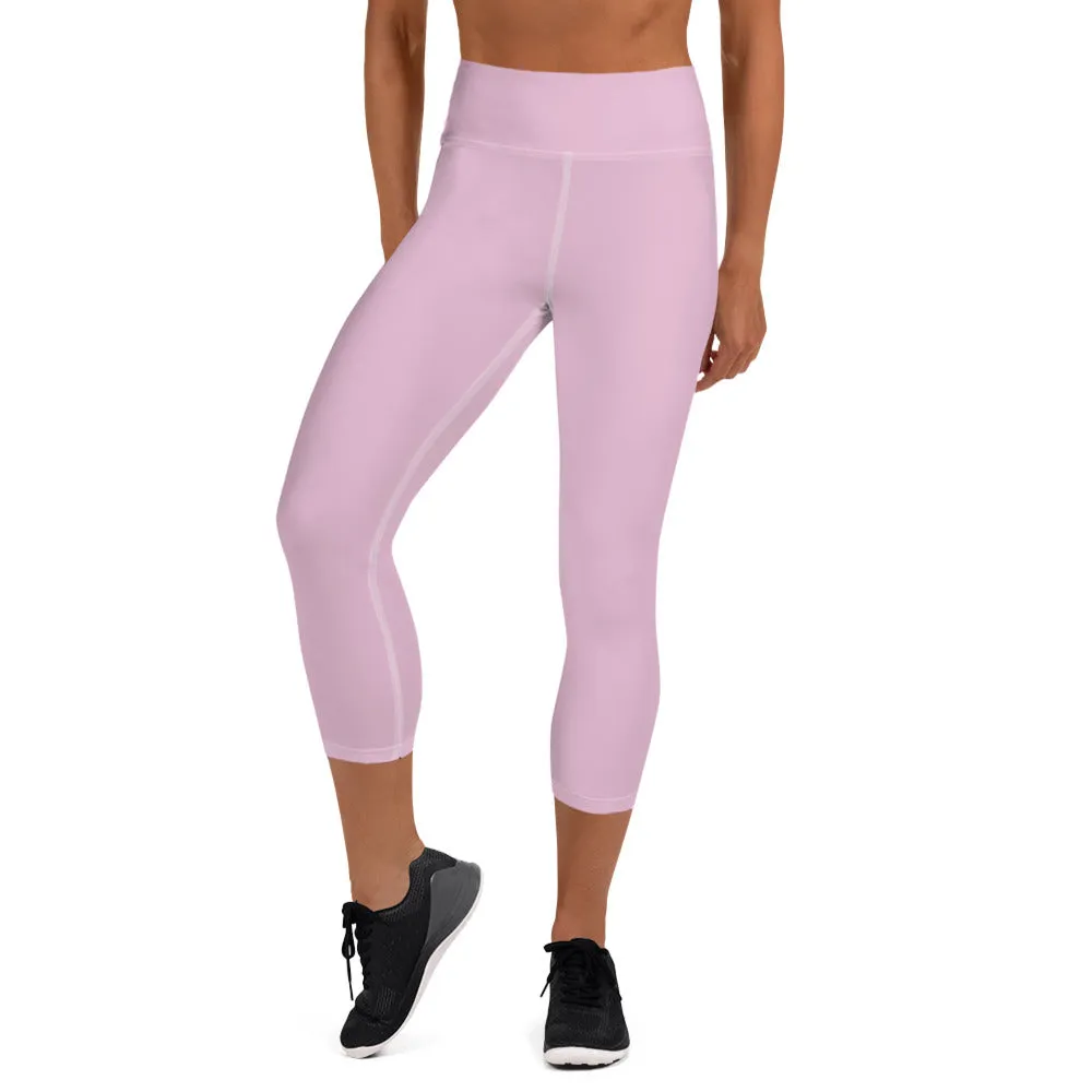 Ballet Pink Yoga Capri Leggings, Light Pink Pastel Women's Capris Tights-Made in USA/EU/MX