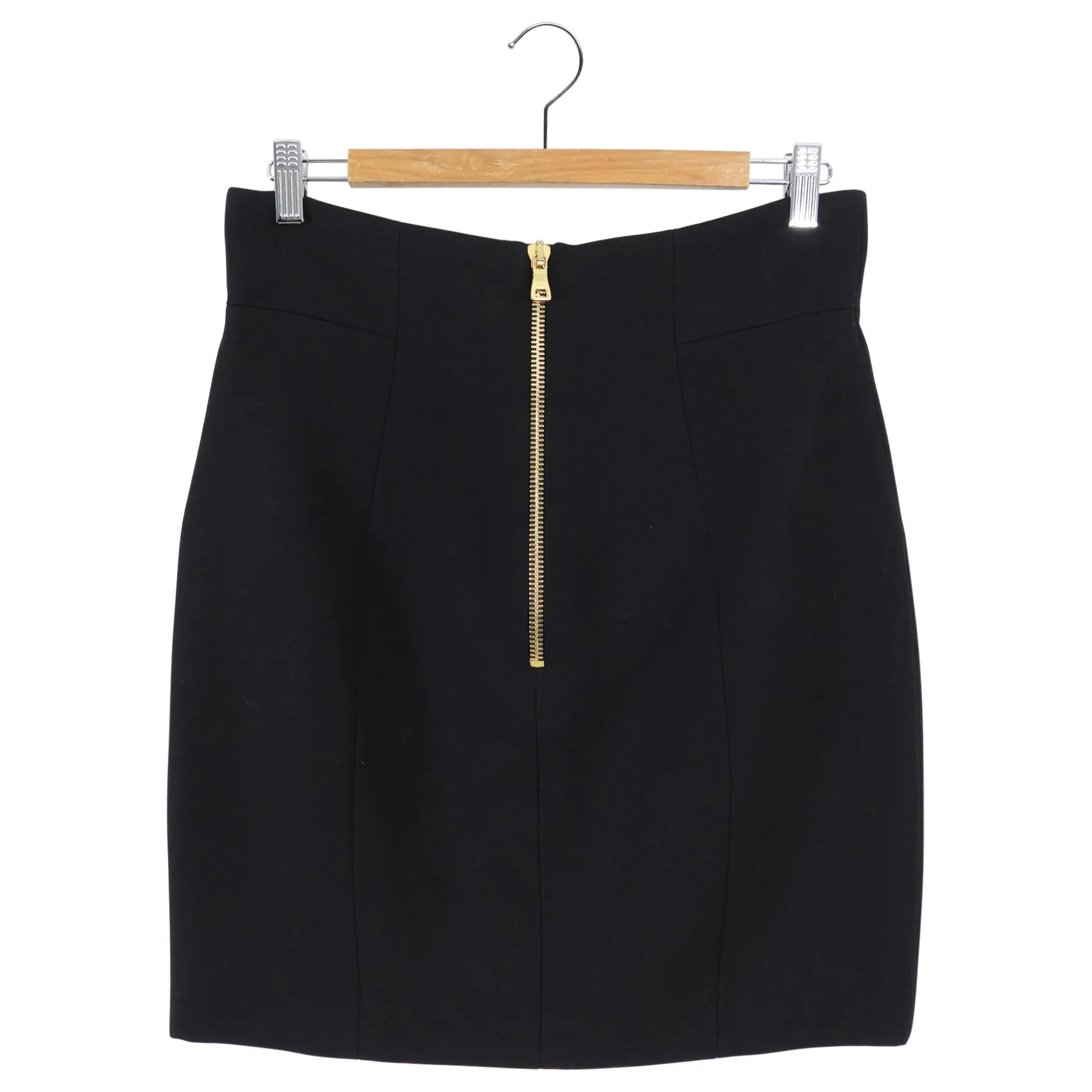 Balmain Black Wool Fitted Mini Pencil Skirt with Gold Buttons - FR42 / USA 10