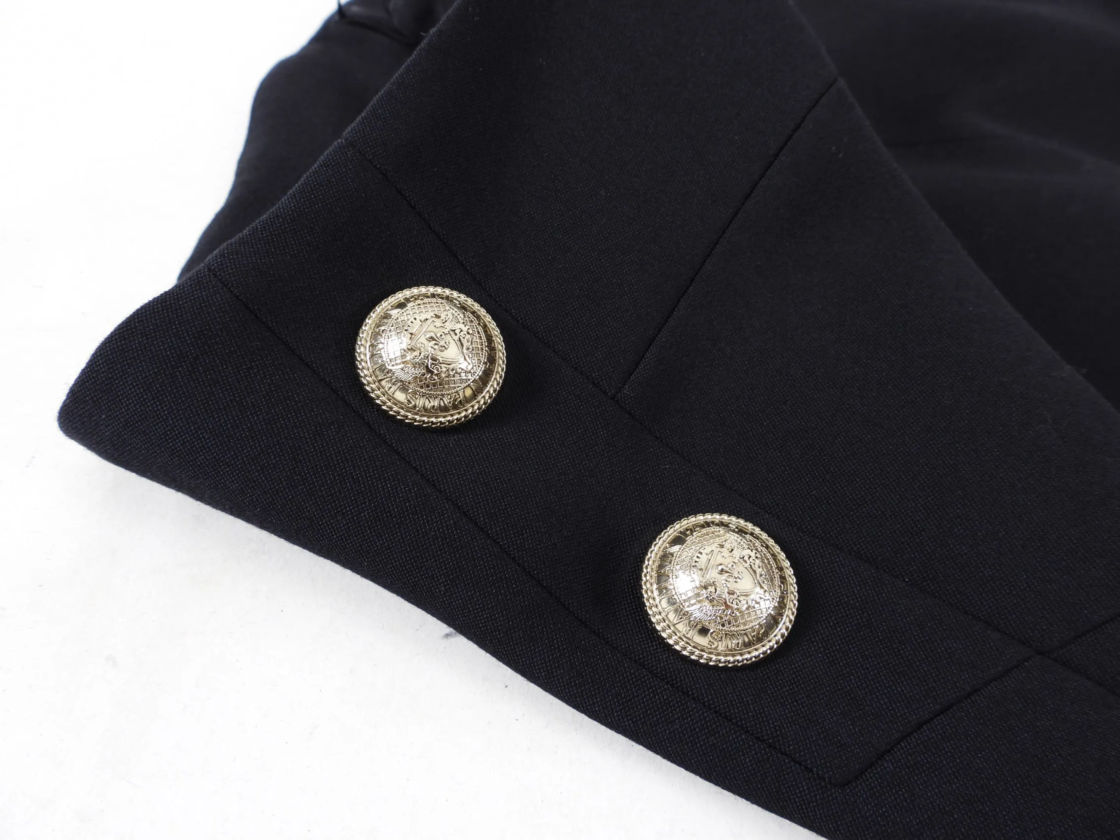 Balmain Black Wool Fitted Mini Pencil Skirt with Gold Buttons - FR42 / USA 10