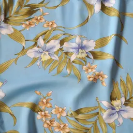 Bamboo Orchid Baby Blue Hawaiian Rayon Fabric by the Yard