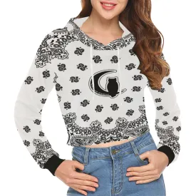 BANDANA WHT All Over Print Crop Hoodie for Women