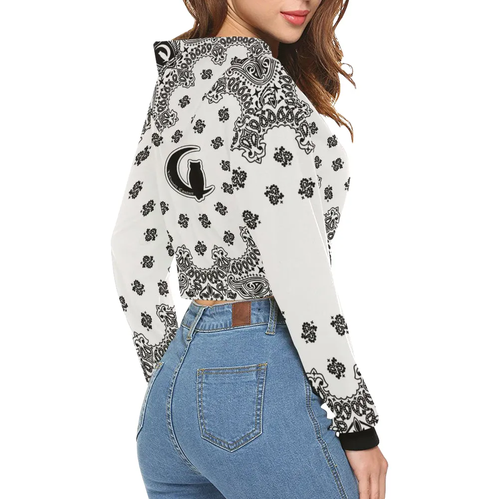 BANDANA WHT All Over Print Crop Hoodie for Women