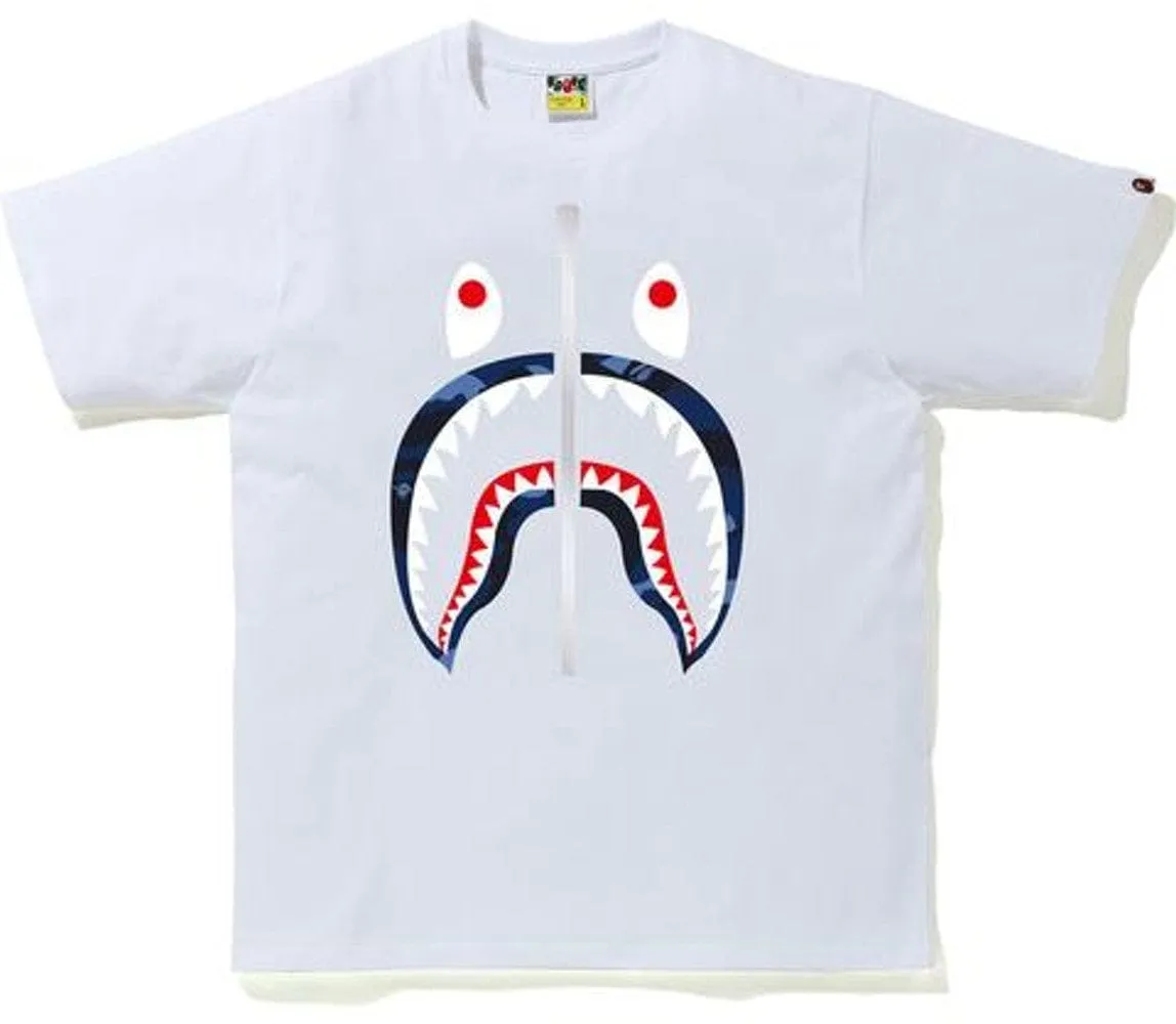 BAPE COLOR CAMO SHARK TEE WHITE/NAVY