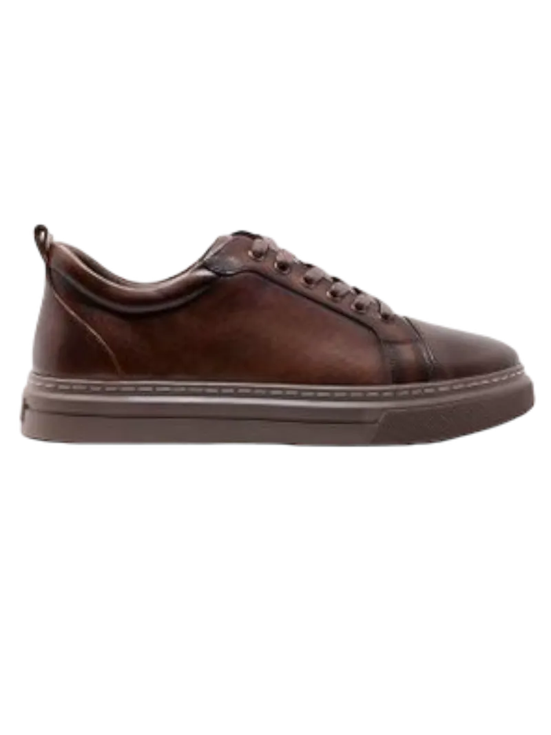 Barabas Brown Men's Lace-Up Casual Sneakers Genuine Leather