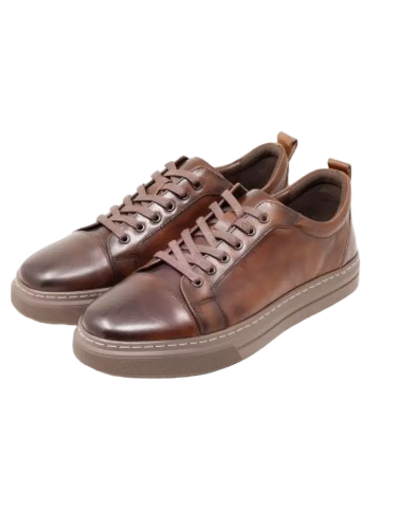 Barabas Brown Men's Lace-Up Casual Sneakers Genuine Leather