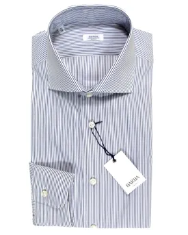 Barba Dress Shirt White Navy Stripes 41 - 16 Modern Fit