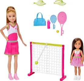 Barbie Stacie & Chelsea Tennis Playset with 2 Dolls & 5  Accessories Including Net with Swinging Ball Feature