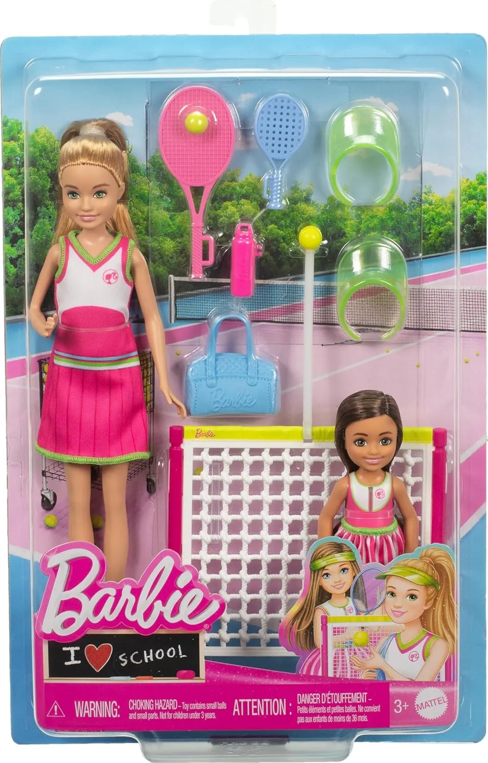 Barbie Stacie & Chelsea Tennis Playset with 2 Dolls & 5  Accessories Including Net with Swinging Ball Feature