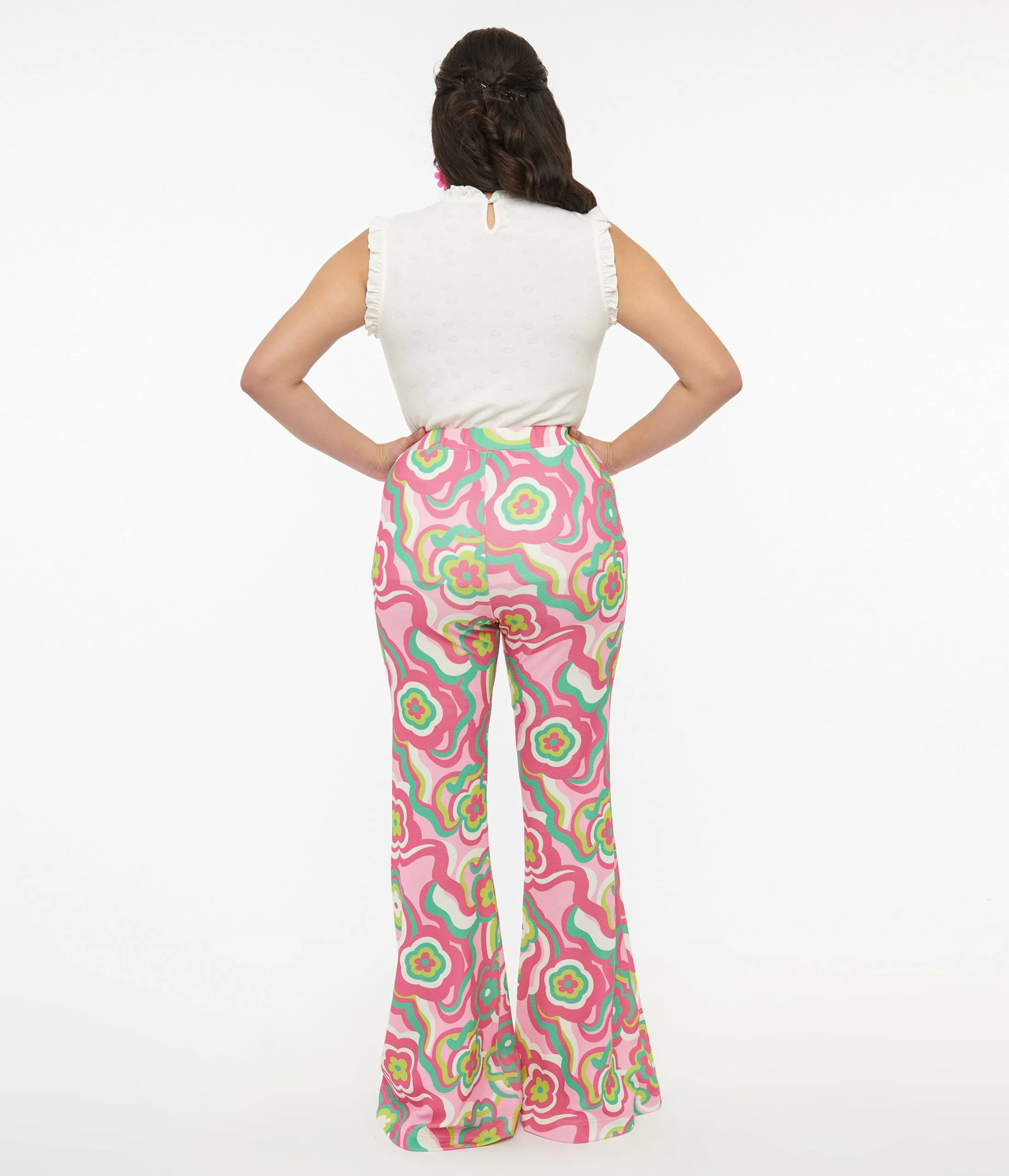 Barbie x Smak Parlour 1970s Pink & Green Floral Evening In Flare Pants