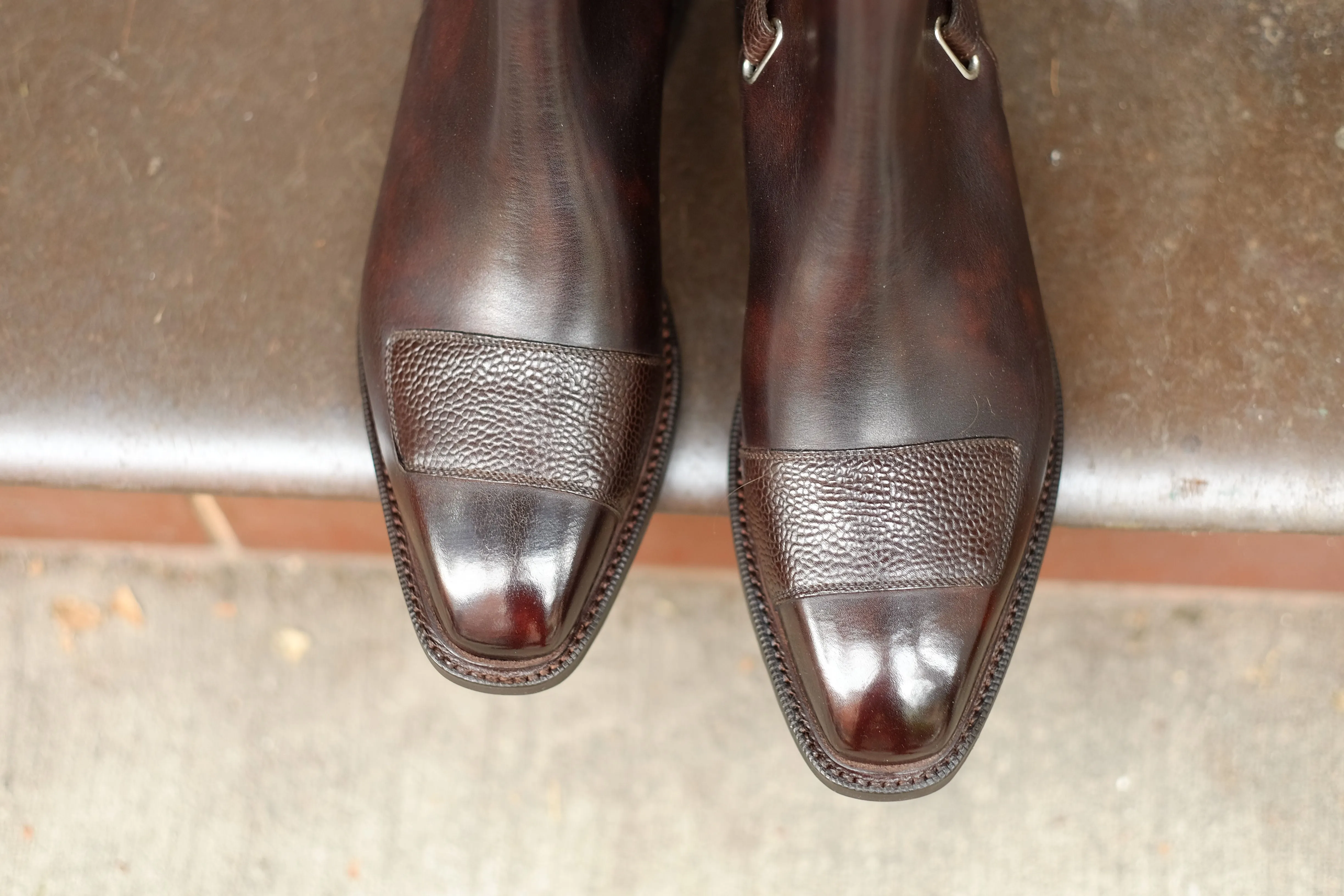 Barbosa - MTO - Dark Brown Museum Calf / Mid Brown Scotch Grain - MGF Last - Studded Rubber Sole - Storm Welt