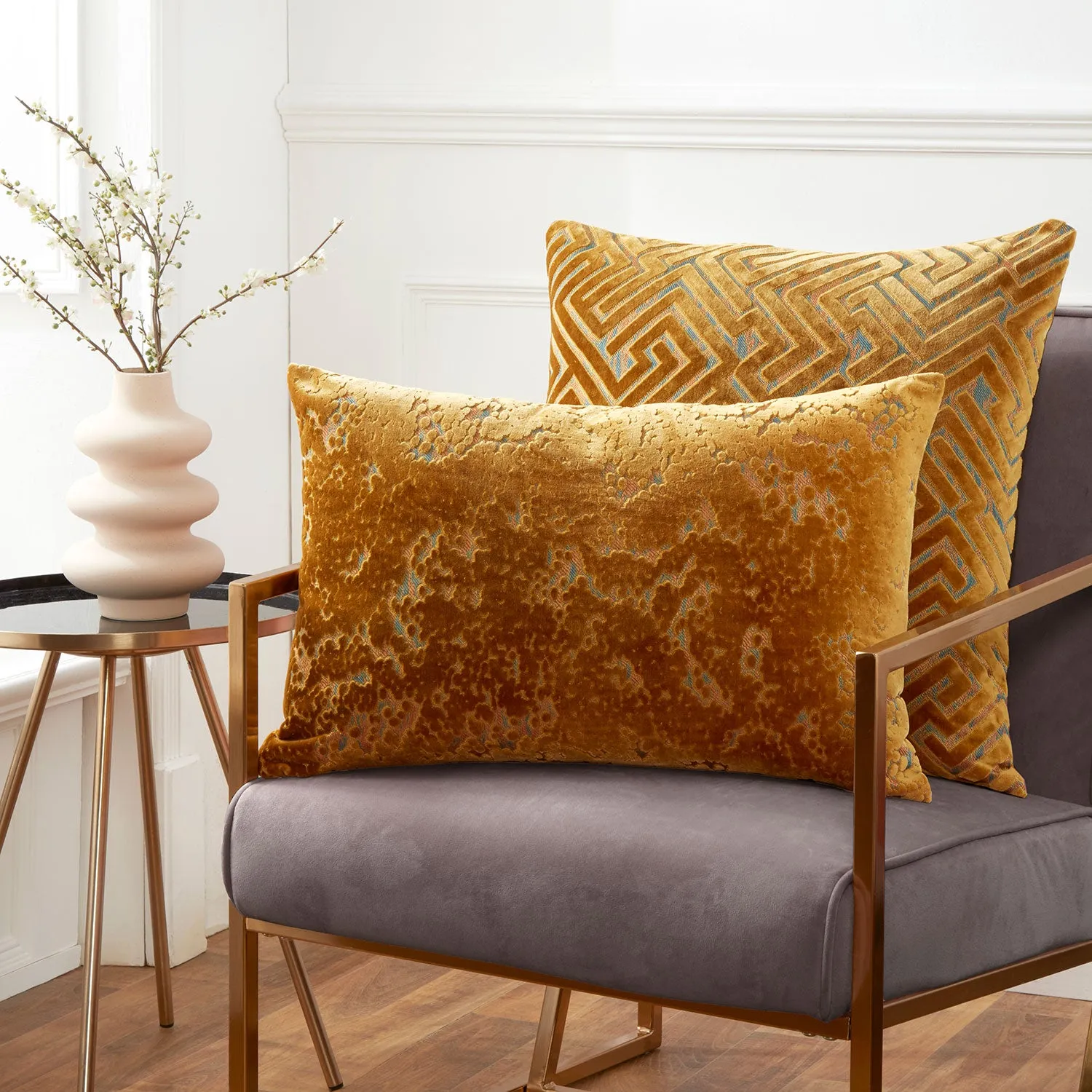 Barcelona Ochre Velvet Large Cushion (55cm x 55cm)