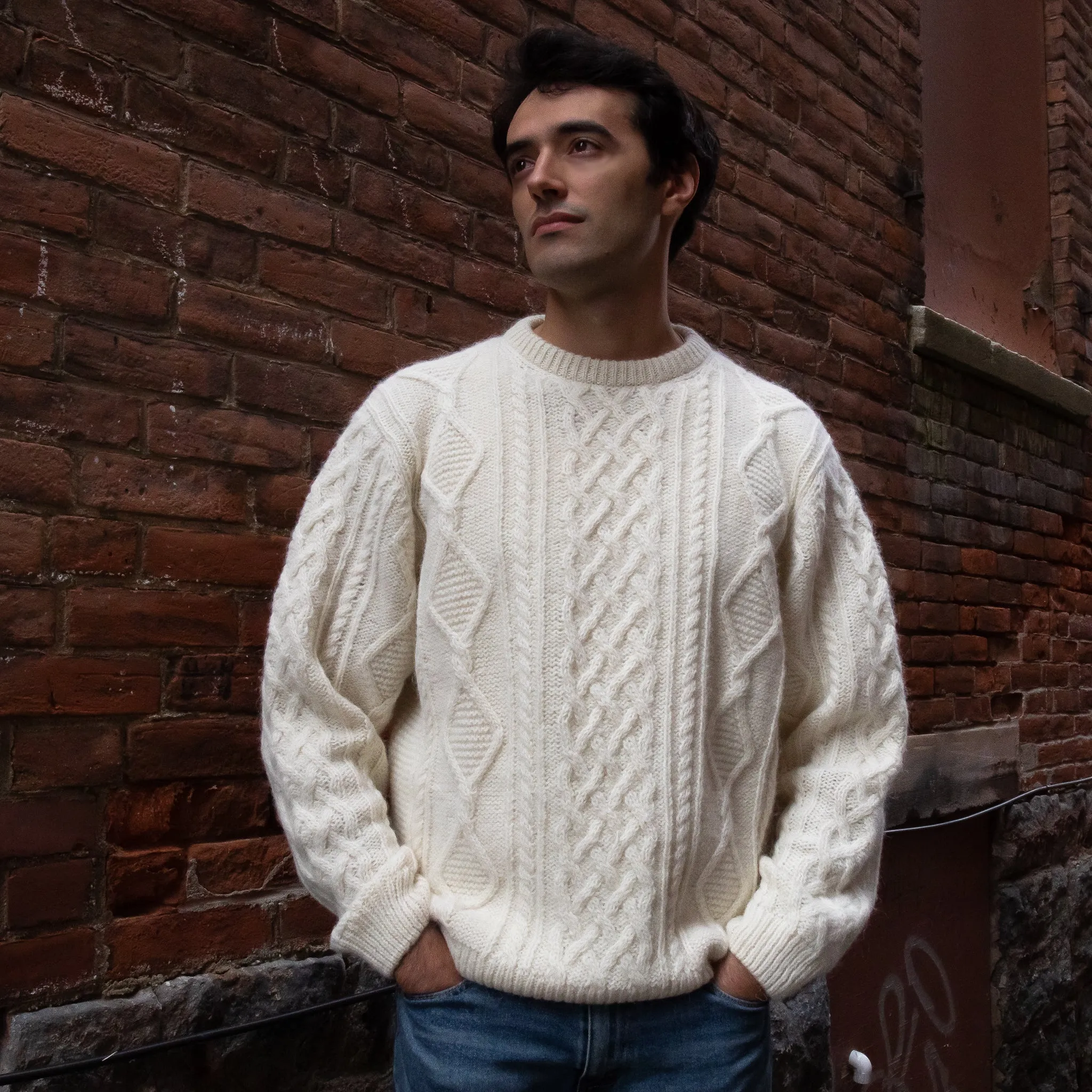 Barrington Aran Crewneck Alpaca Cable Knit Sweater