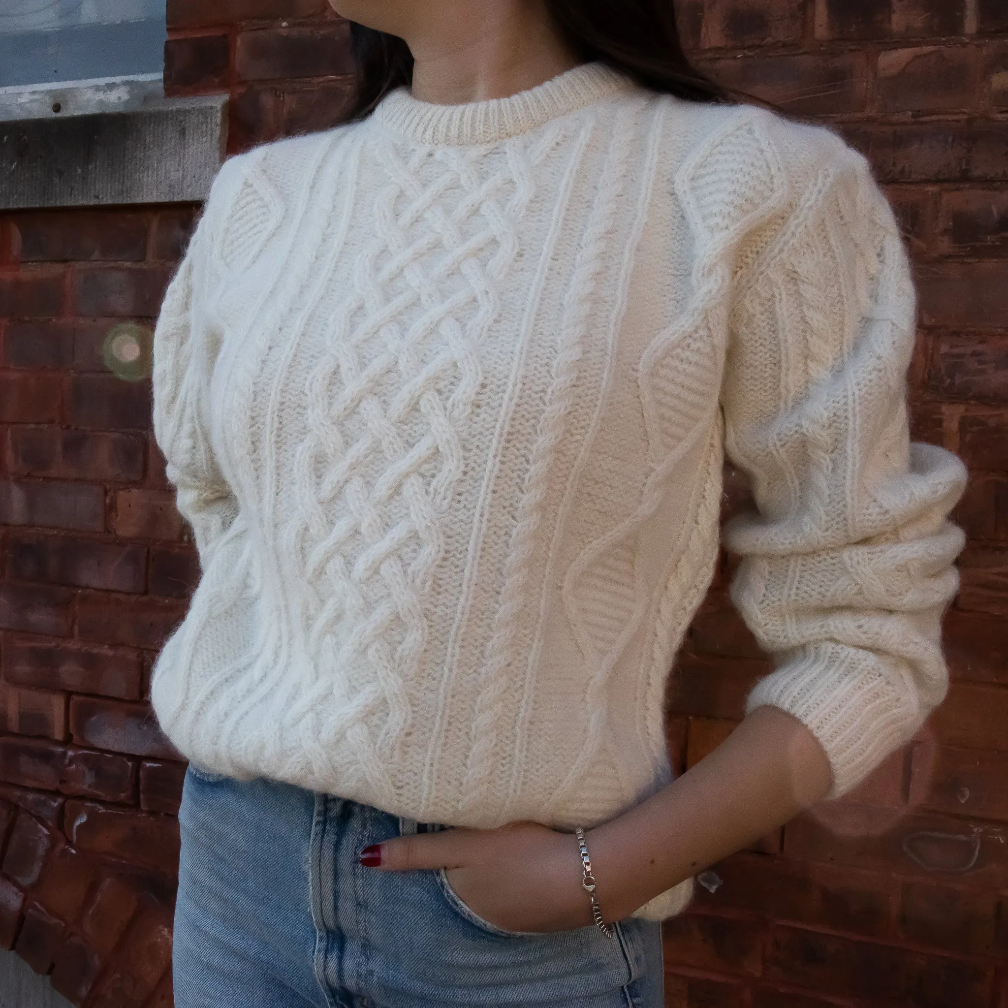 Barrington Aran Crewneck Alpaca Cable Knit Sweater