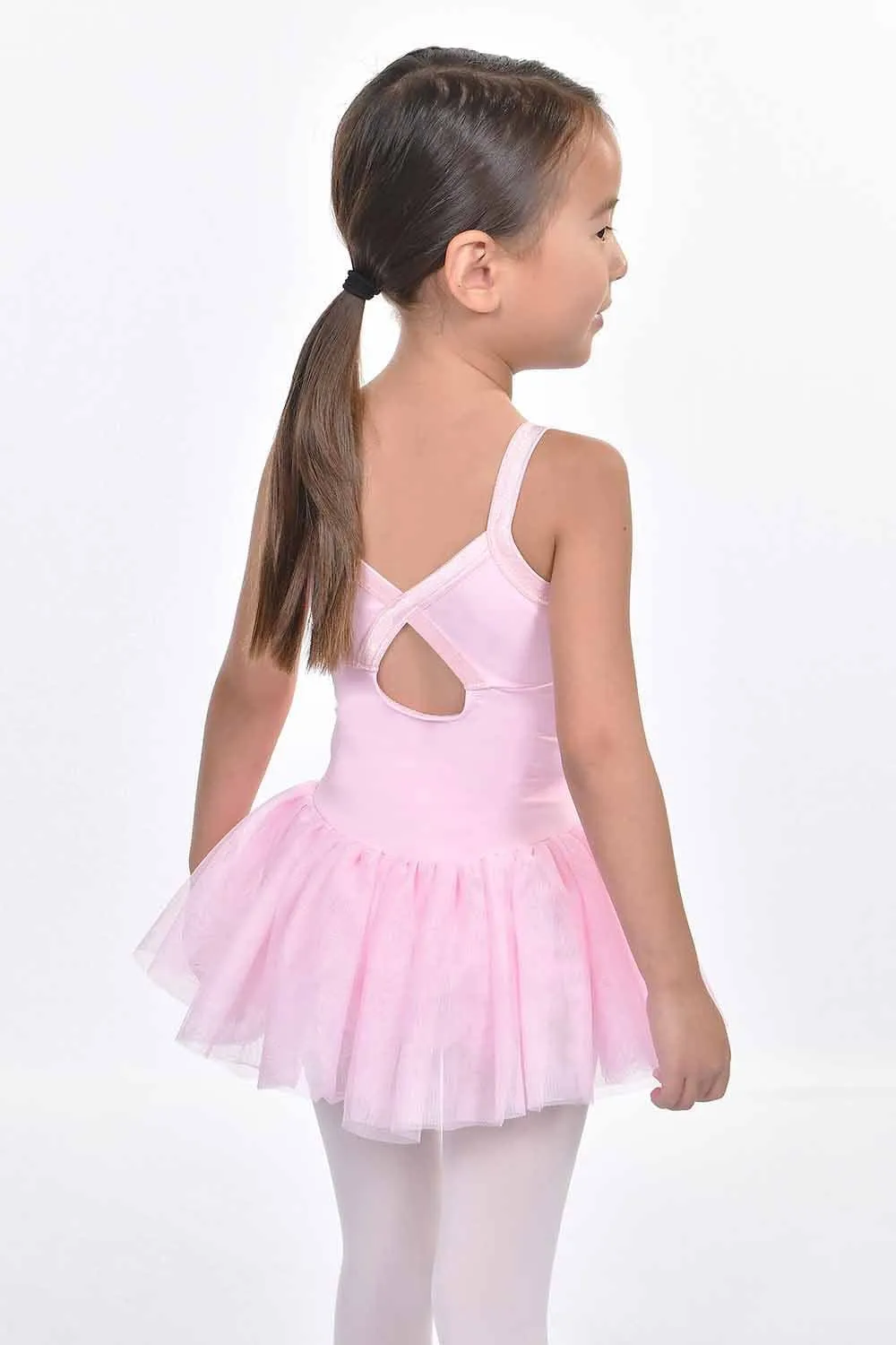 Basic Moves BM9404GN Girls' Satin Trim Cami with Tear Drop Back Dress Leotard