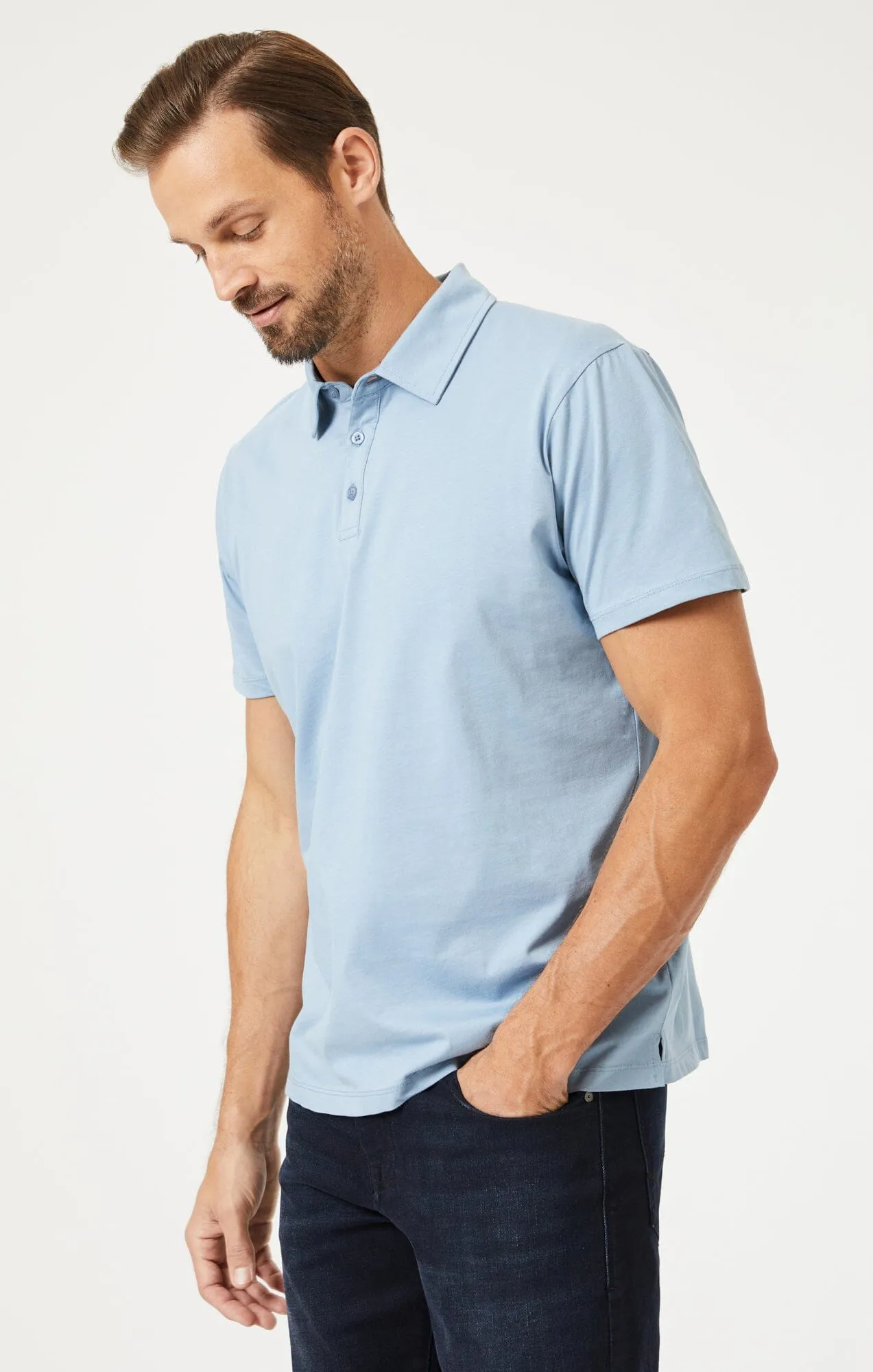 BASIC POLO SHIRT IN FADED DENIM