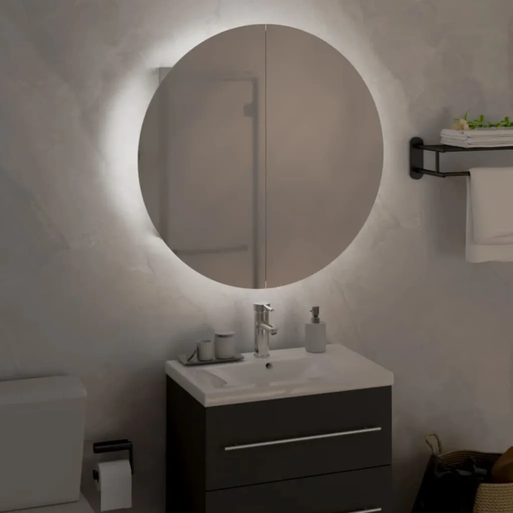 Bathroom Cabinet with Round Mirror&LED White 47x47x17.5 cm