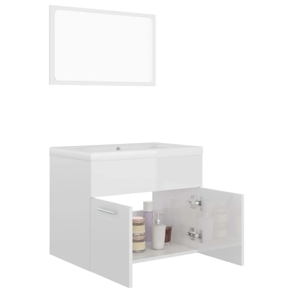 Bathroom Furniture Set High Gloss White Chipboard