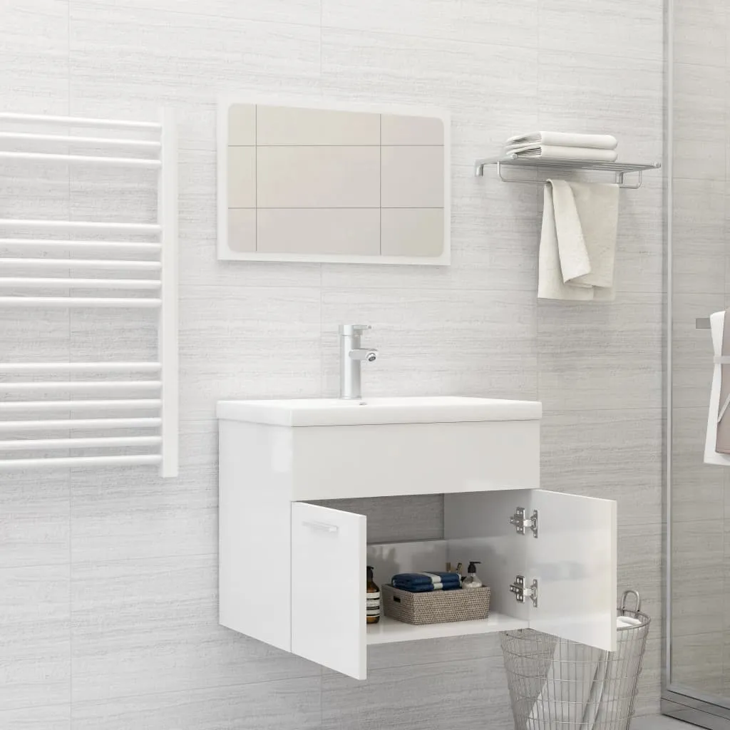 Bathroom Furniture Set High Gloss White Chipboard