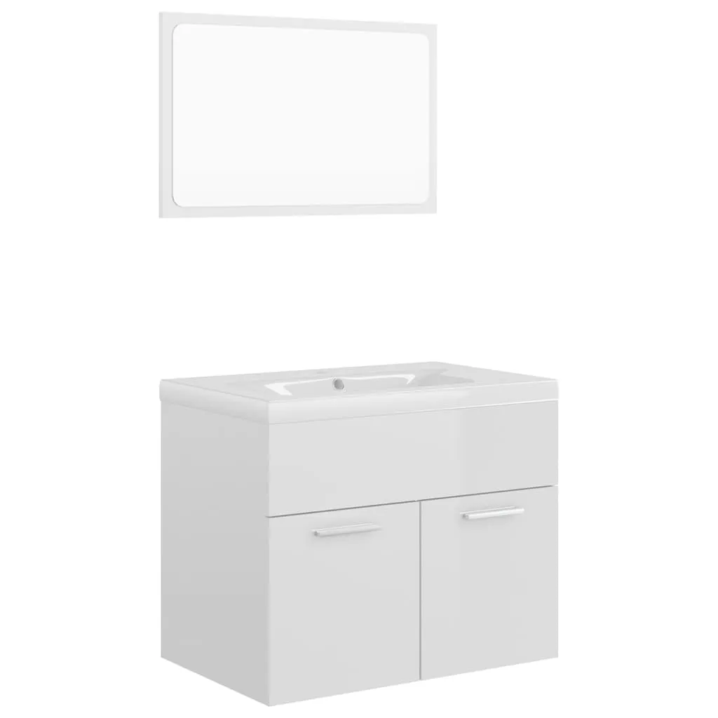 Bathroom Furniture Set High Gloss White Chipboard