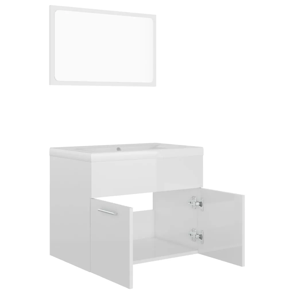 Bathroom Furniture Set High Gloss White Chipboard