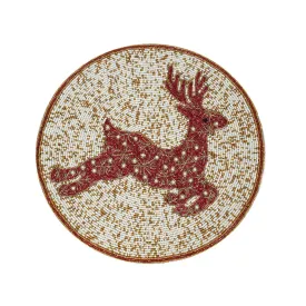 Be A Deer Christmas Beaded Placemat in Cream & Red, Set of 2