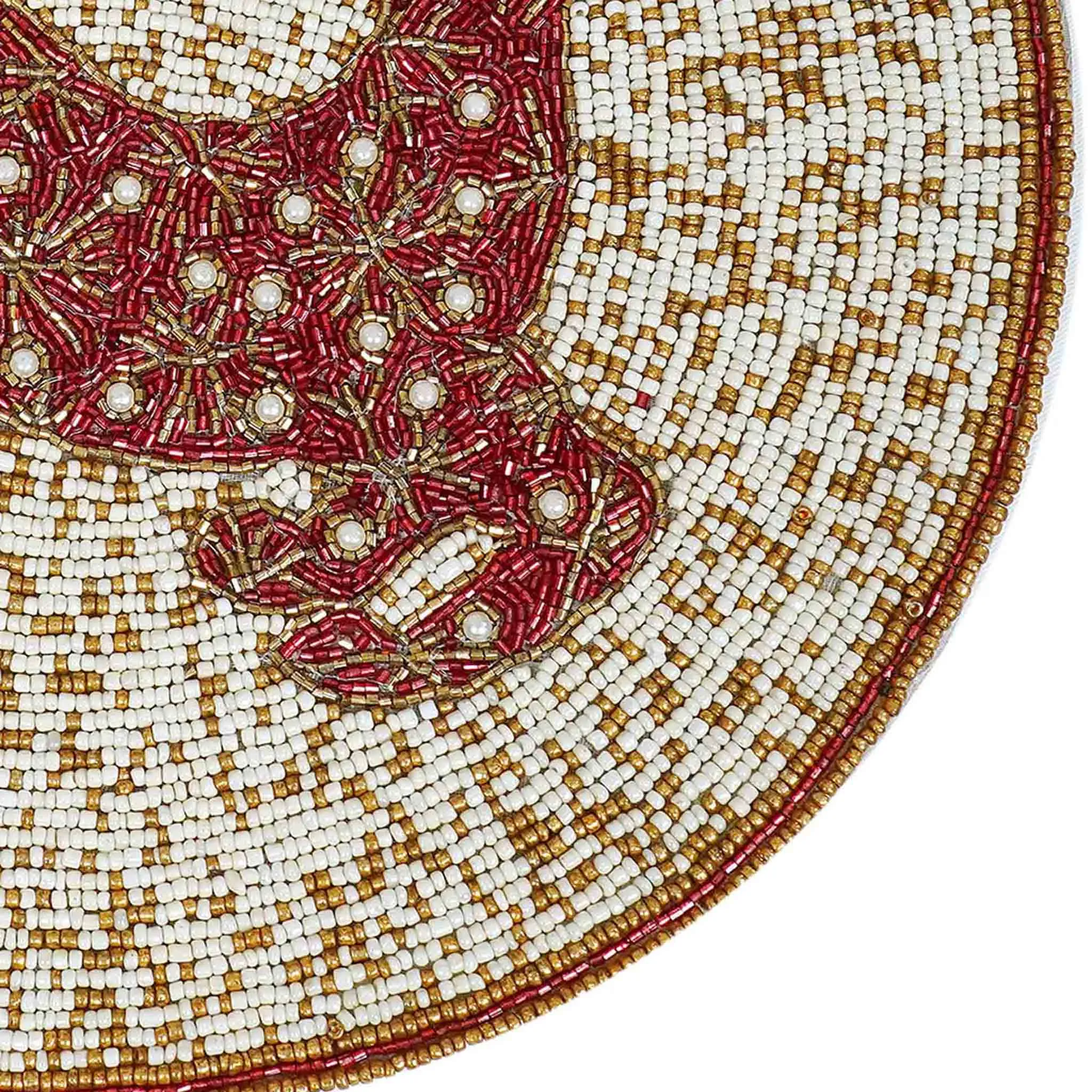 Be A Deer Christmas Beaded Placemat in Cream & Red, Set of 2