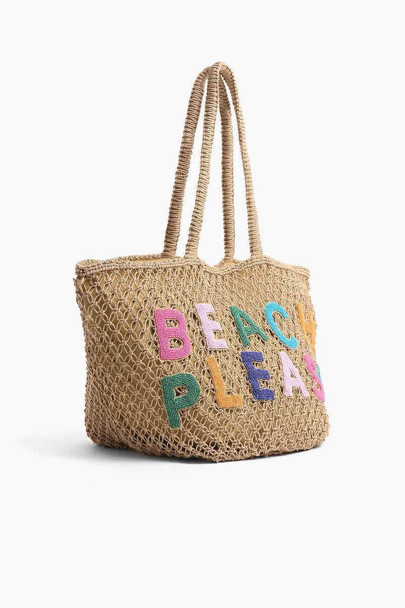 Beach Please Beaded Macrame Jute Tote